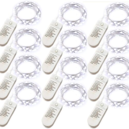 [12-Pack] 8 Modes Fairy String Lights with Timer, 20 LEDs Lights on 6.5ft Silver Wire,Fairy Lights Battery Powered 2xCR2032, 3 to 4 Days in the Timing, Party,Wedding,Christmas Table Decor,Cool White