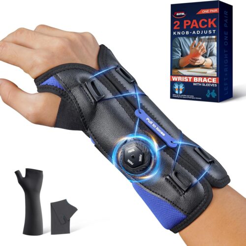 FEATOL 2 Pack Carpal Tunnel Wrist Brace for Night Support, Adjustable Hand Brace with Arm Socks for Tendonitis, Sprained, Arthritis Pain, Wrist Splint with Sleeves for Men & Women-Left & Right-Small