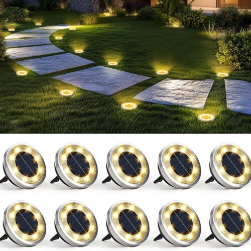 SOLPEX 10 Pack Solar Ground Lights Outdoor Waterproof, Solar Powered Pathway Lights, Landscape Lighting for Garden Walkway Driveway Backyard Decor (Cool White)