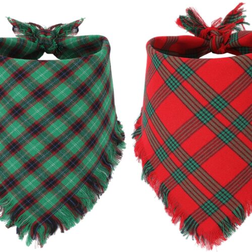 Dog Christmas Bandana Plaid Reversible Triangle Bibs Scarf Accessories For Dogs Pets